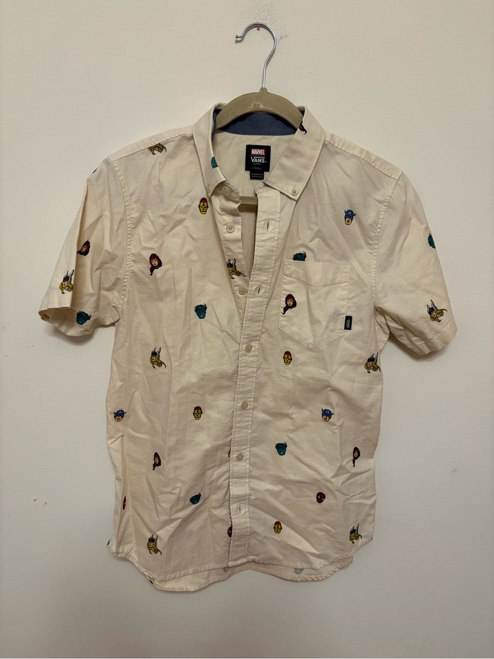 Vans x Marvel Classic Fit Houser Button Up Shirt Short Sleeve Cream XS